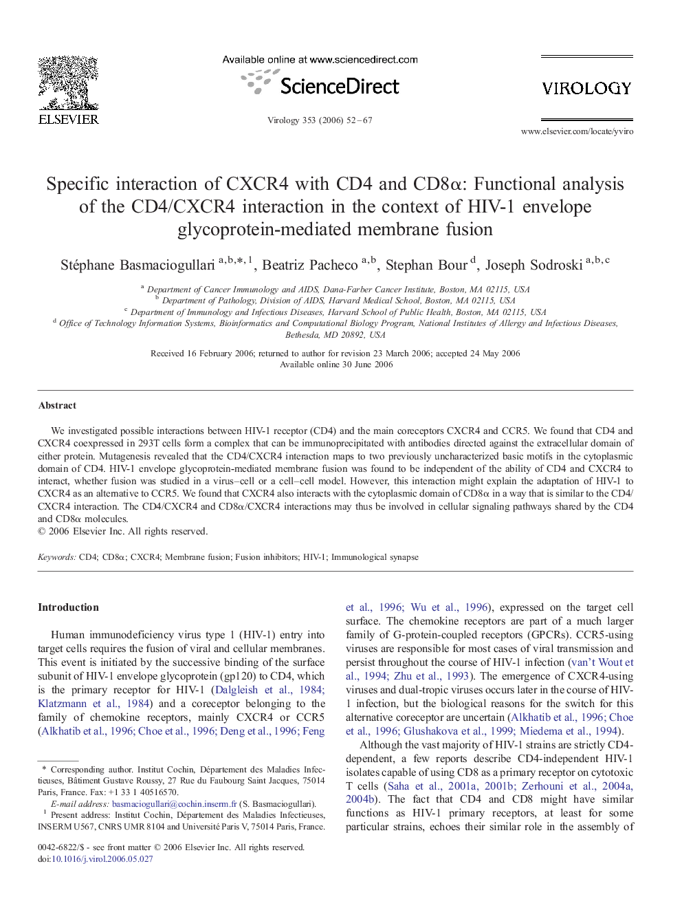 Specific interaction of CXCR4 with CD4 and CD8α: Functional analysis of the CD4/CXCR4 interaction in the context of HIV-1 envelope glycoprotein-mediated membrane fusion