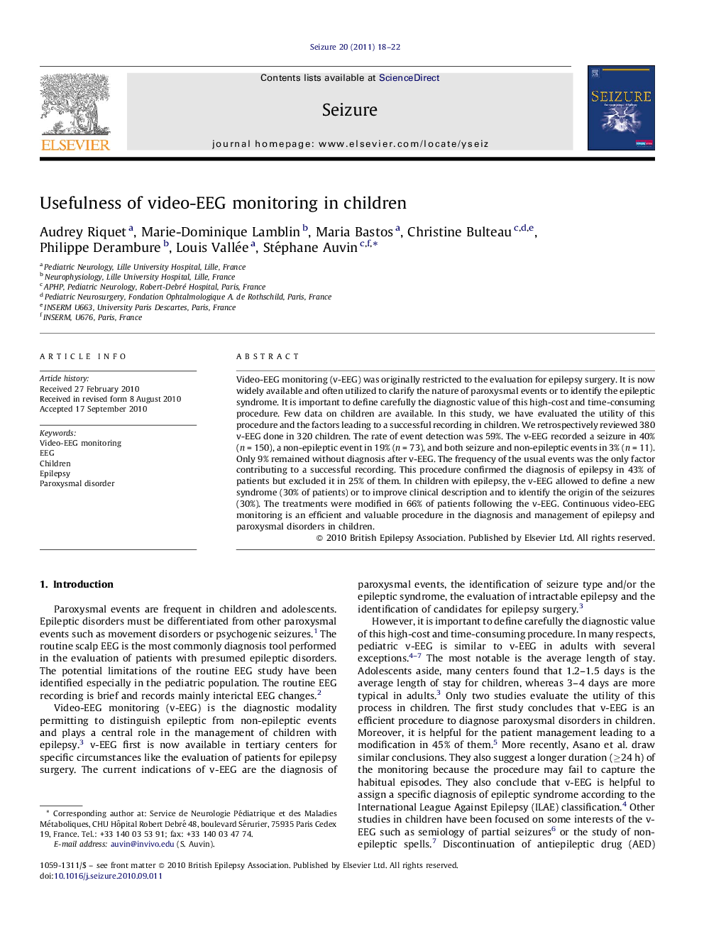 Usefulness of video-EEG monitoring in children