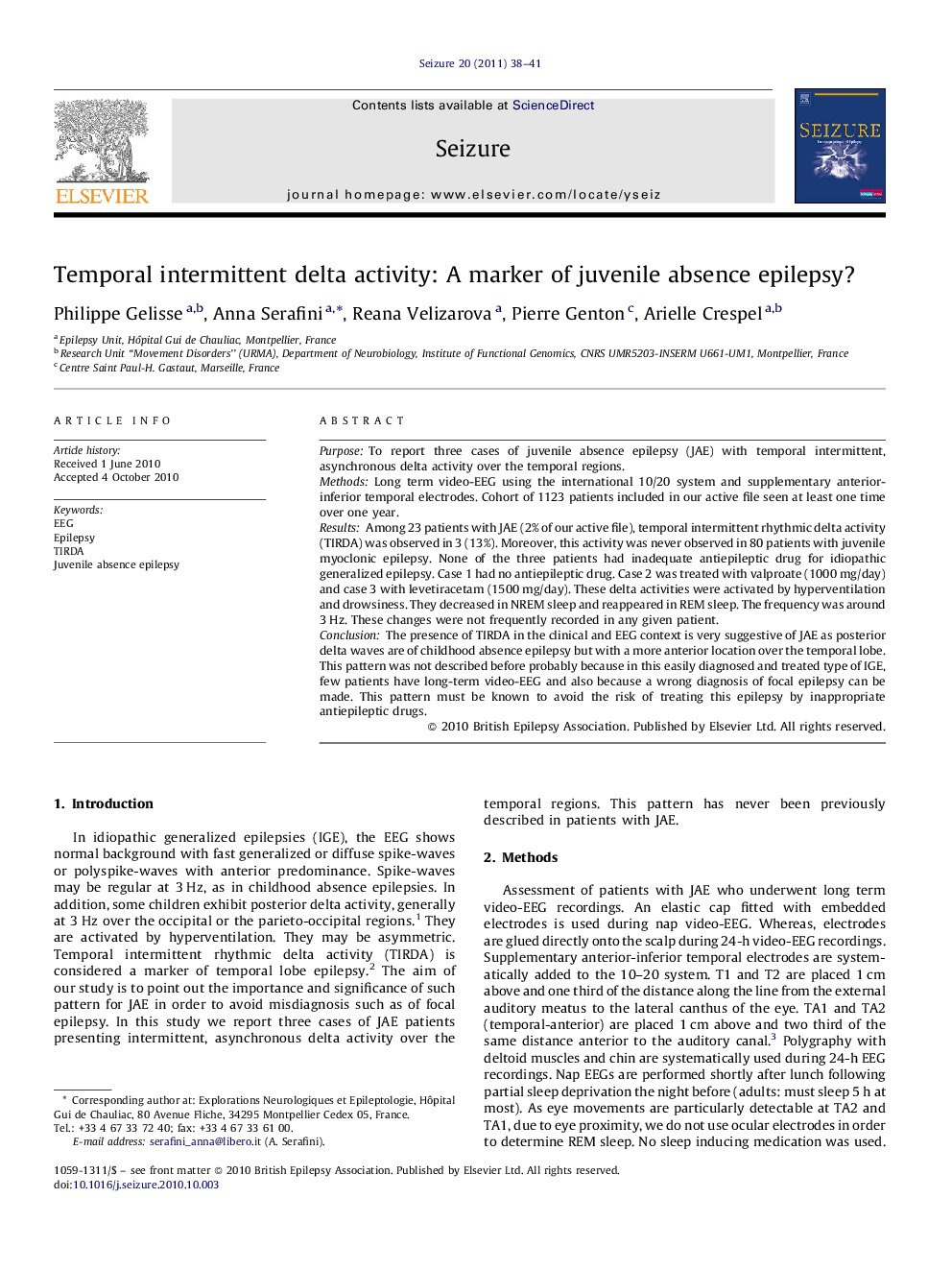 Temporal intermittent delta activity: A marker of juvenile absence epilepsy?