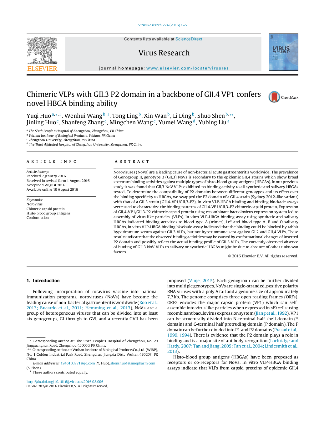 Chimeric VLPs with GII.3 P2 domain in a backbone of GII.4 VP1 confers novel HBGA binding ability