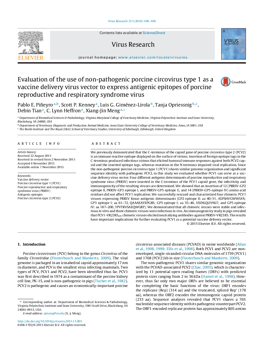 Evaluation of the use of non-pathogenic porcine circovirus type 1 as a vaccine delivery virus vector to express antigenic epitopes of porcine reproductive and respiratory syndrome virus