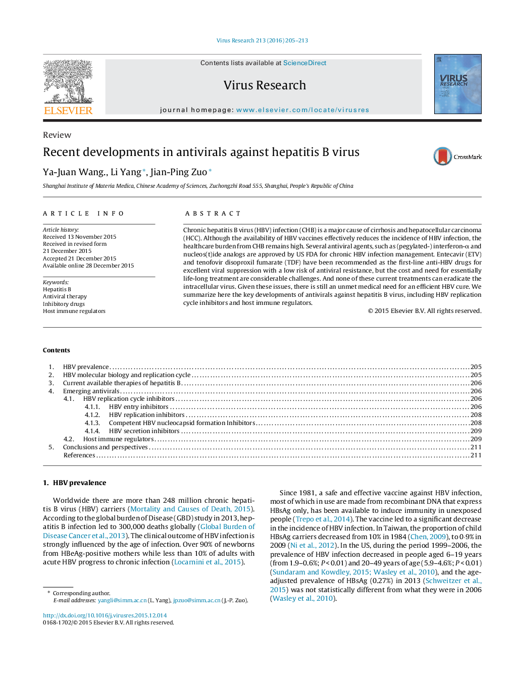 Recent developments in antivirals against hepatitis B virus