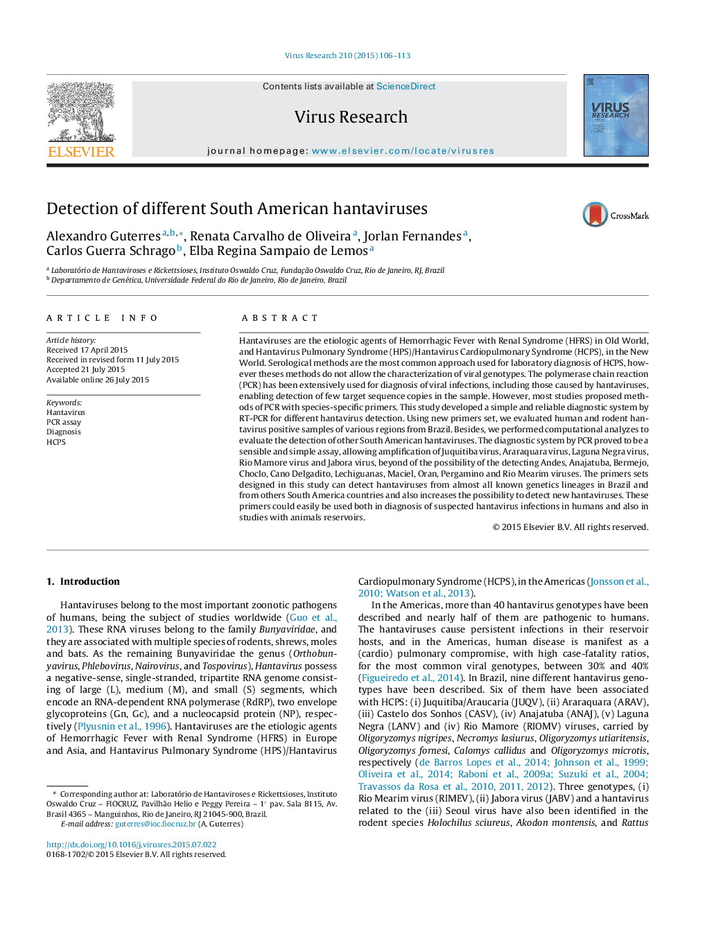 Detection of different South American hantaviruses