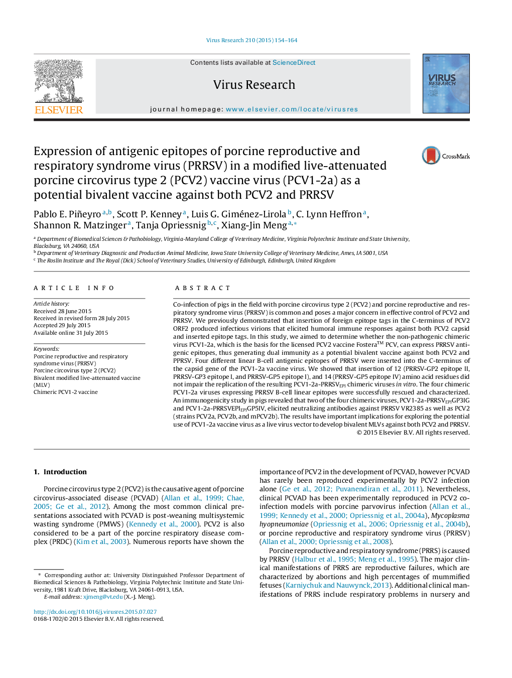 Expression of antigenic epitopes of porcine reproductive and respiratory syndrome virus (PRRSV) in a modified live-attenuated porcine circovirus type 2 (PCV2) vaccine virus (PCV1-2a) as a potential bivalent vaccine against both PCV2 and PRRSV