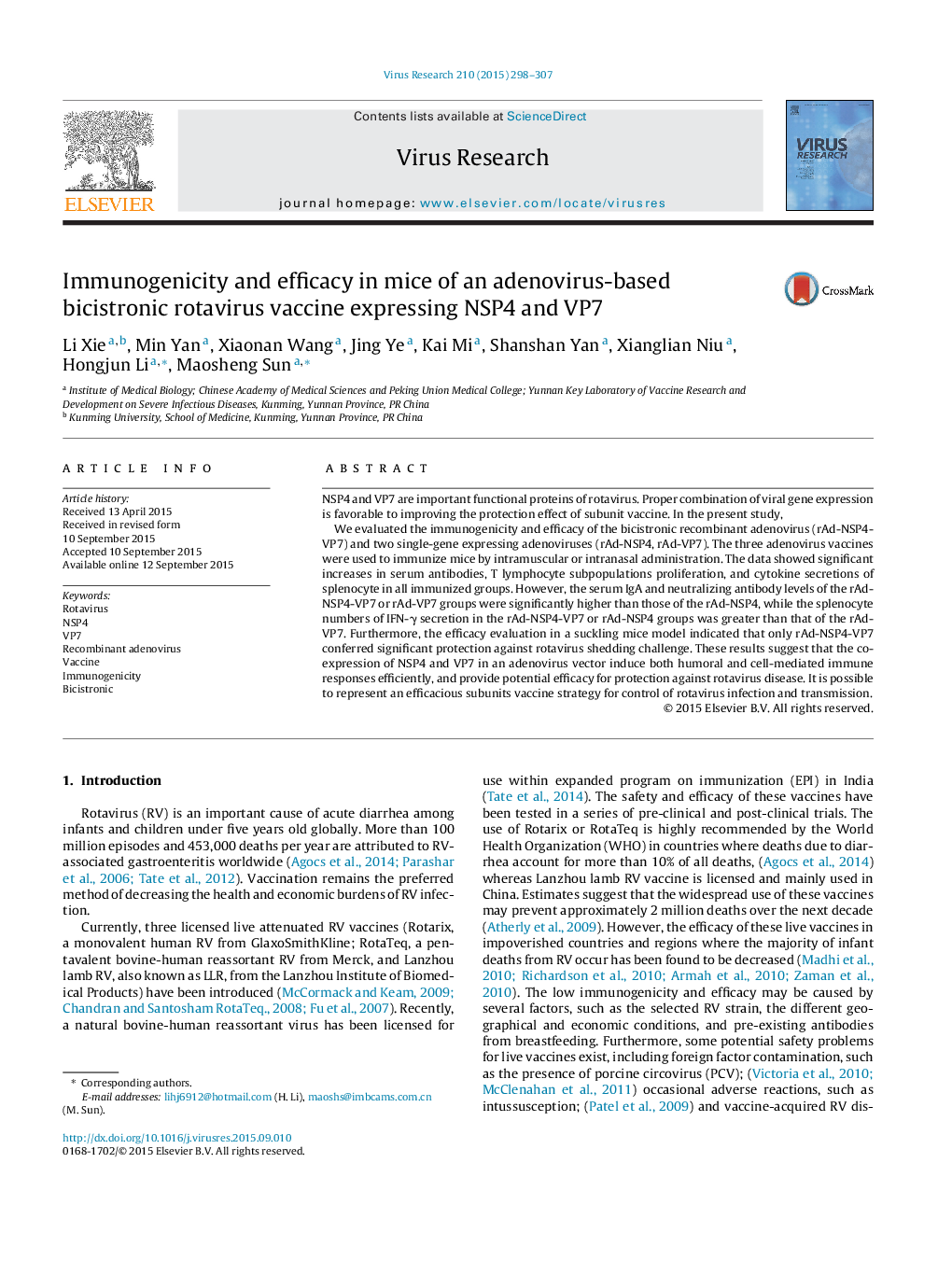 Immunogenicity and efficacy in mice of an adenovirus-based bicistronic rotavirus vaccine expressing NSP4 and VP7