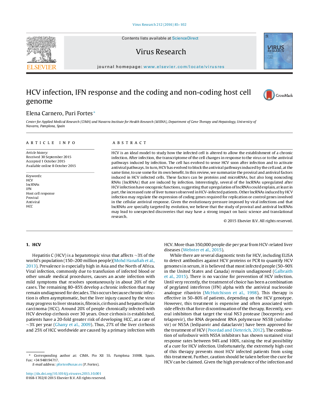 HCV infection, IFN response and the coding and non-coding host cell genome