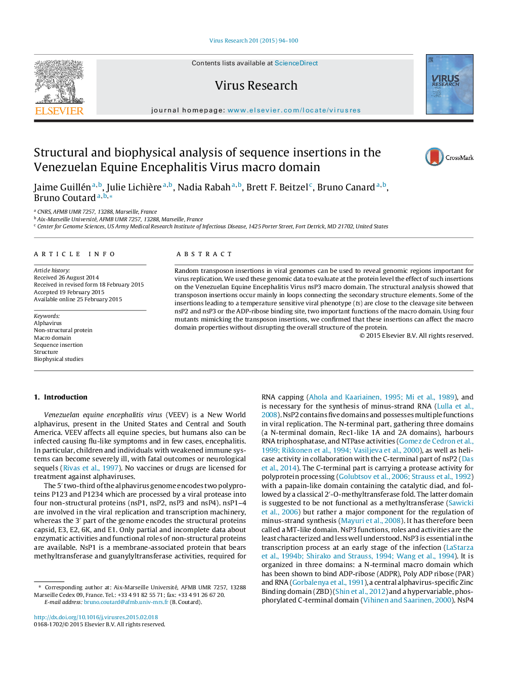 Structural and biophysical analysis of sequence insertions in the Venezuelan Equine Encephalitis Virus macro domain