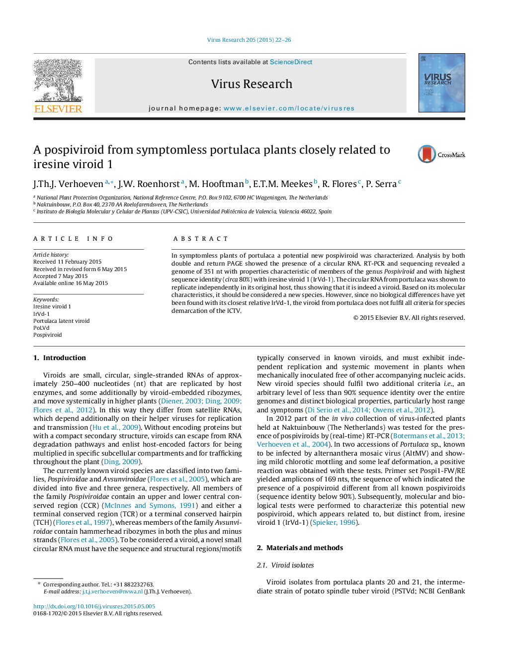 A pospiviroid from symptomless portulaca plants closely related to iresine viroid 1