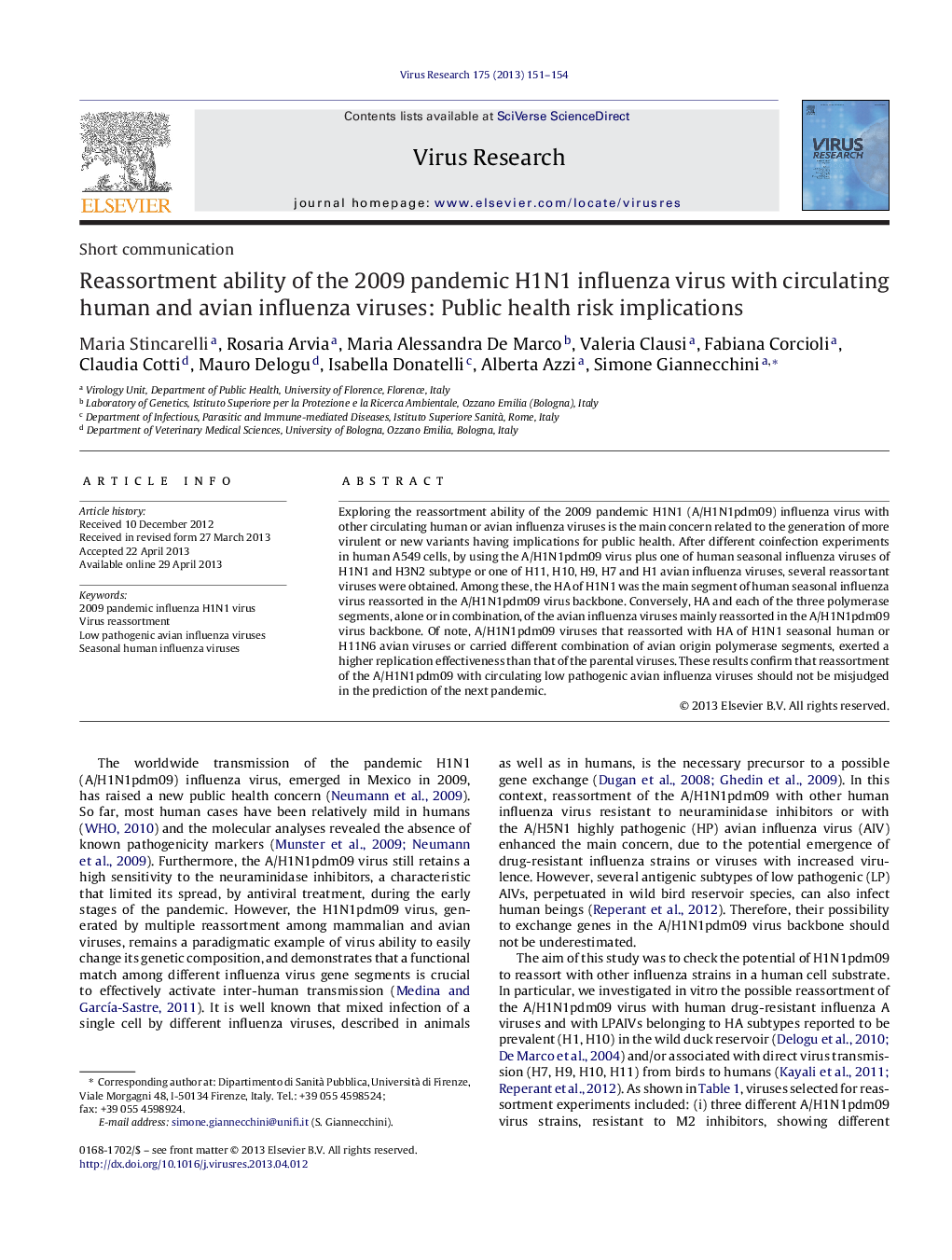 Reassortment ability of the 2009 pandemic H1N1 influenza virus with circulating human and avian influenza viruses: Public health risk implications