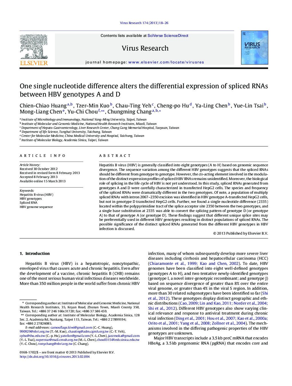 One single nucleotide difference alters the differential expression of spliced RNAs between HBV genotypes A and D