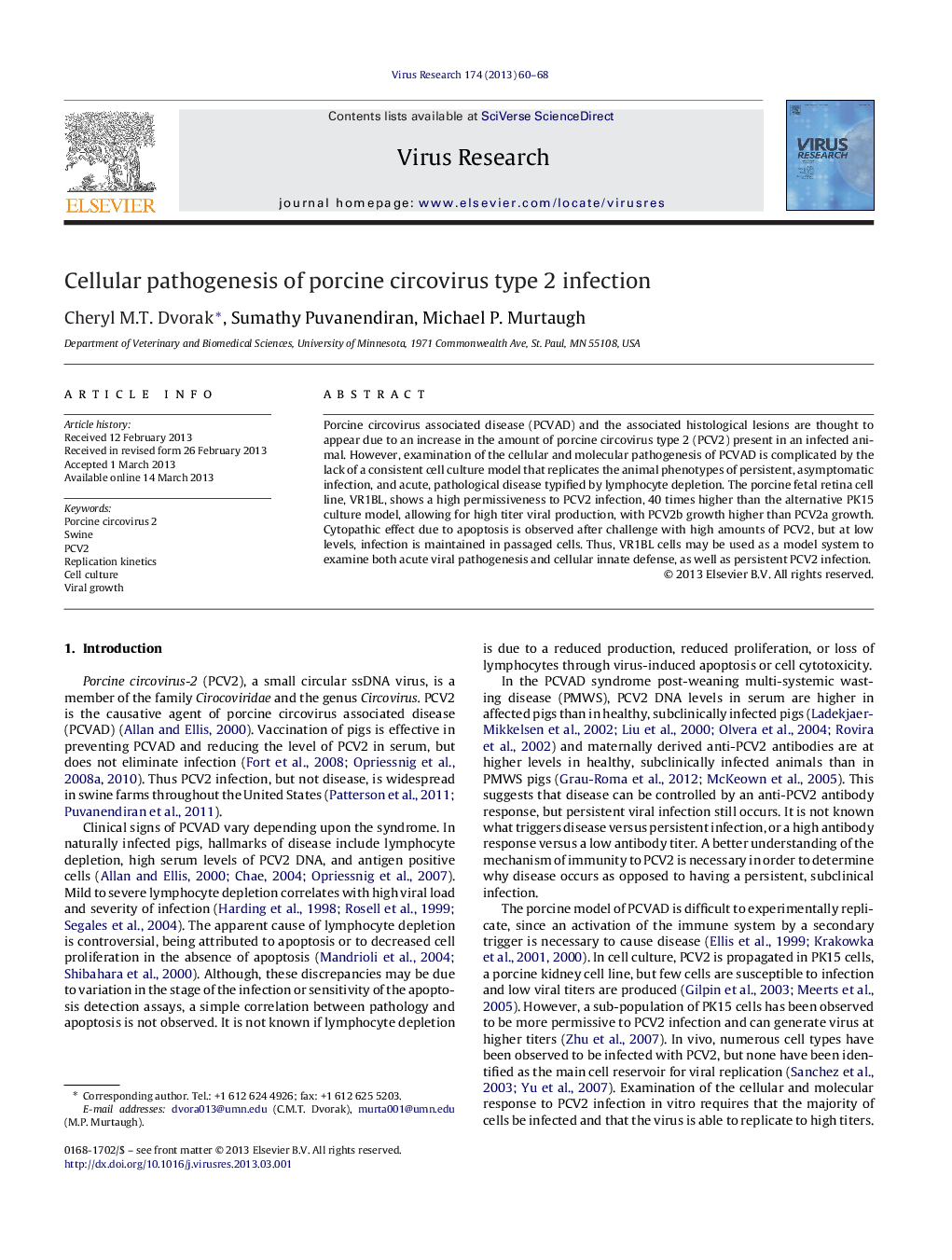 Cellular pathogenesis of porcine circovirus type 2 infection