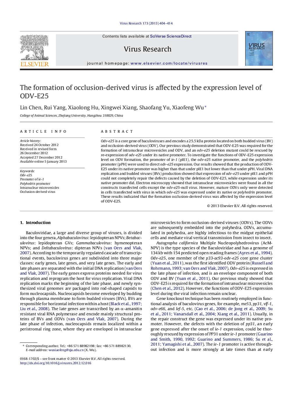 The formation of occlusion-derived virus is affected by the expression level of ODV-E25