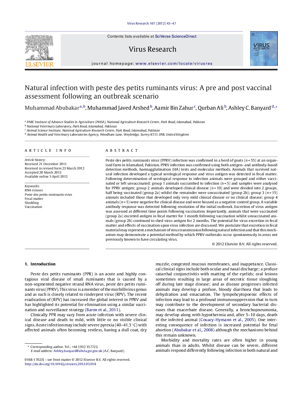 Natural infection with peste des petits ruminants virus: A pre and post vaccinal assessment following an outbreak scenario