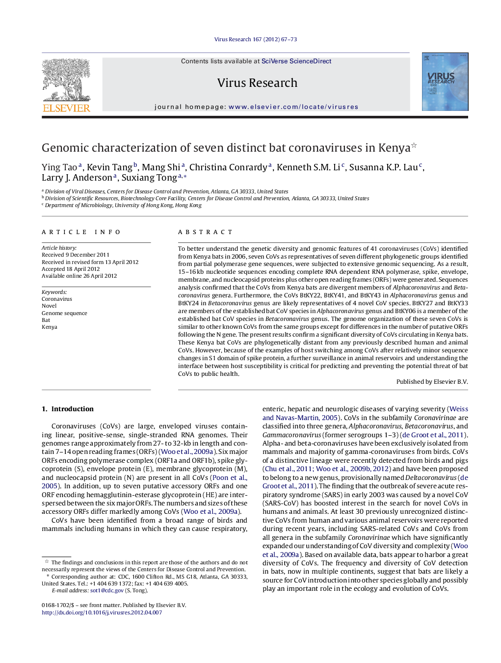 Genomic characterization of seven distinct bat coronaviruses in Kenya 