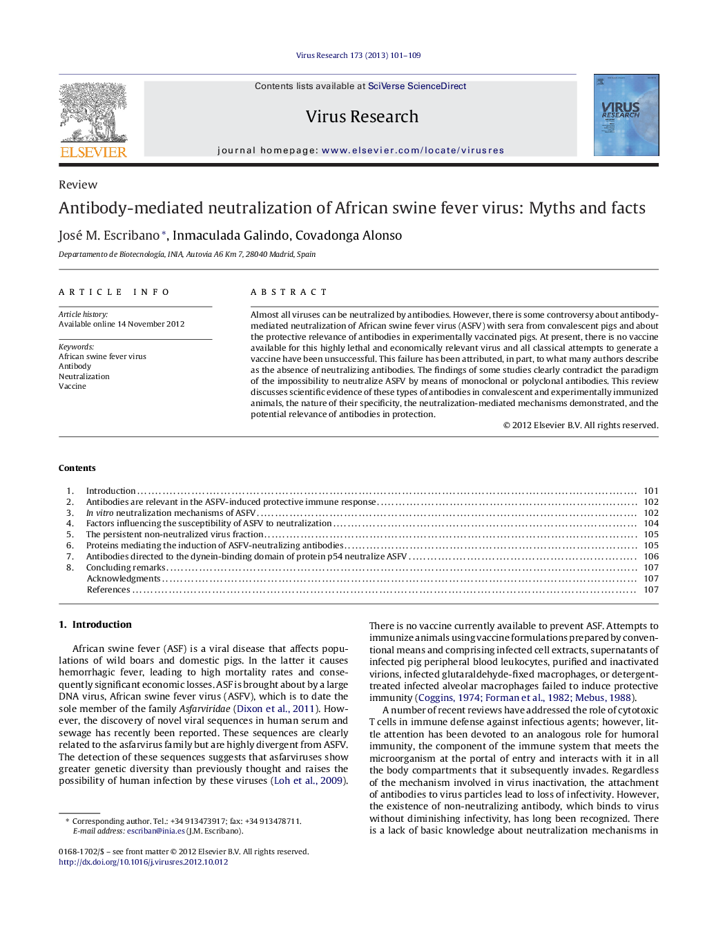 Antibody-mediated neutralization of African swine fever virus: Myths and facts