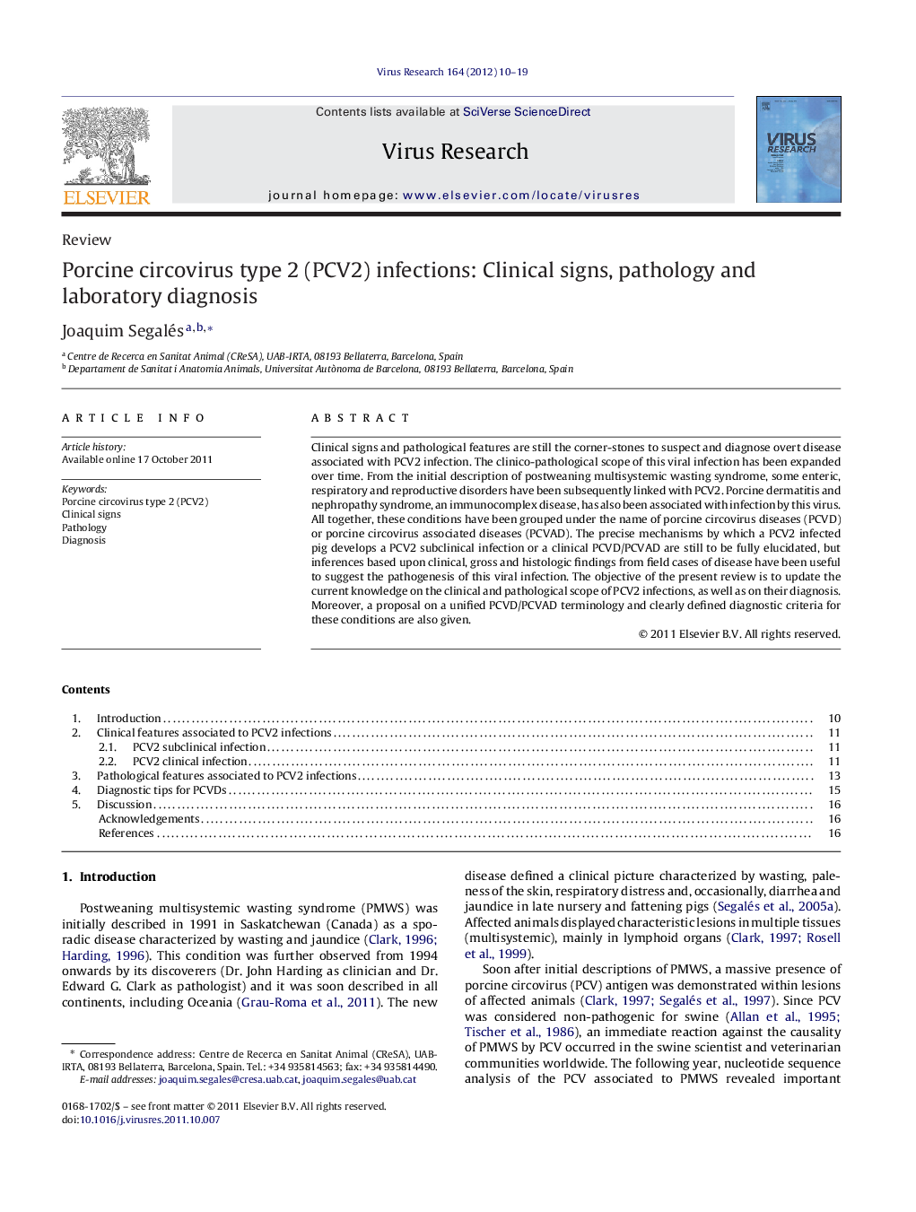 Porcine circovirus type 2 (PCV2) infections: Clinical signs, pathology and laboratory diagnosis