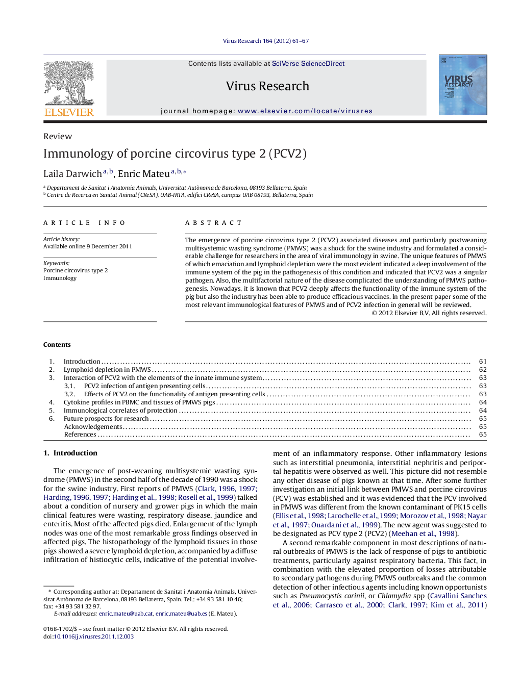 Immunology of porcine circovirus type 2 (PCV2)