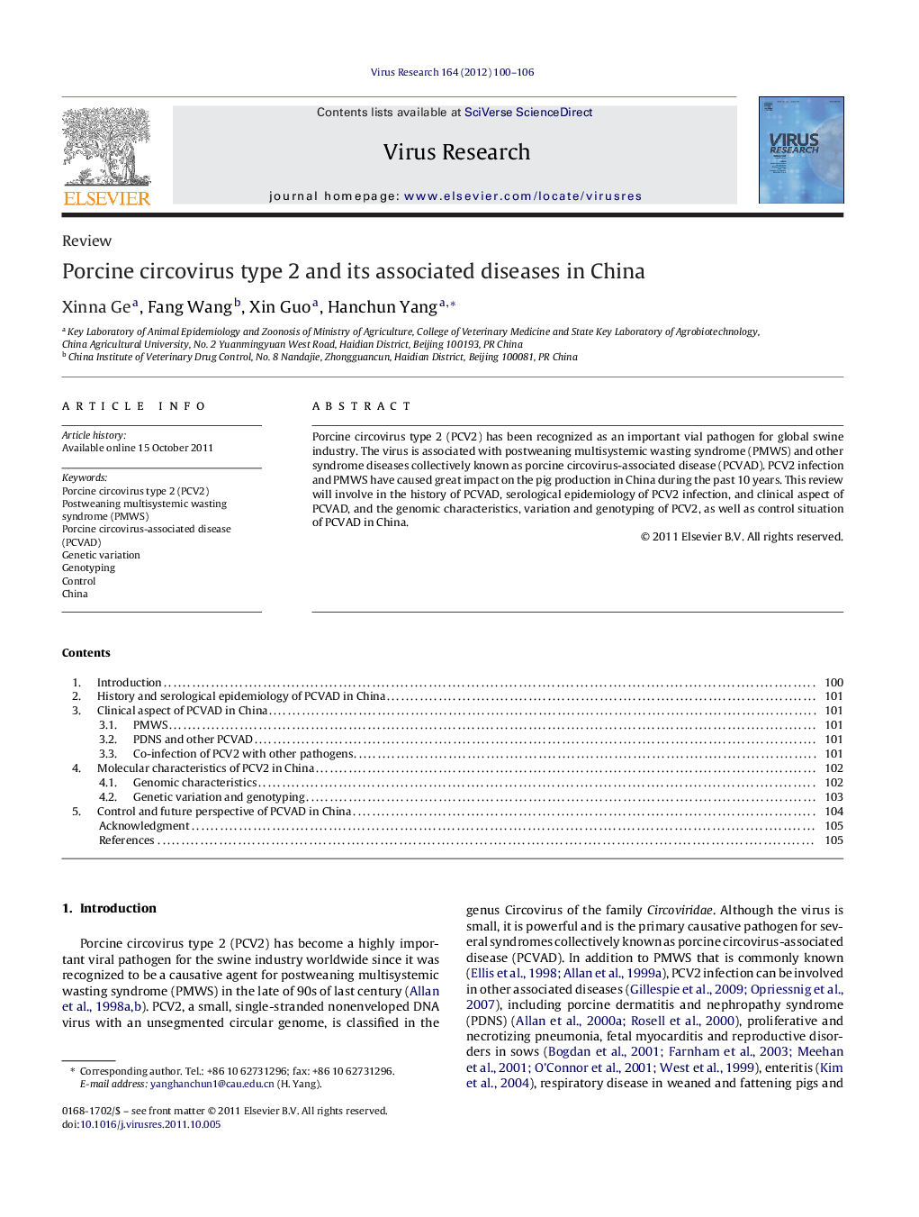 Porcine circovirus type 2 and its associated diseases in China