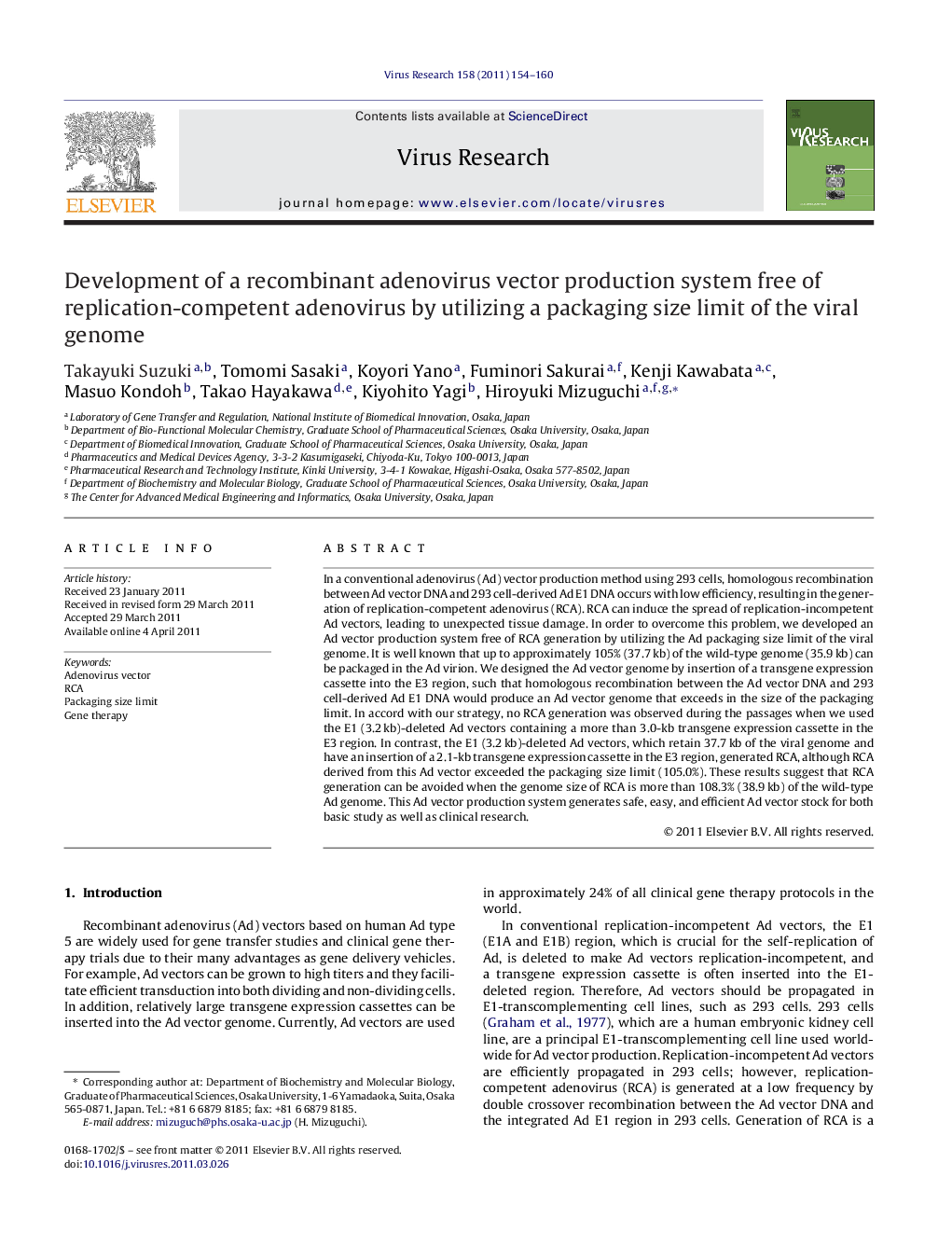 Development of a recombinant adenovirus vector production system free of replication-competent adenovirus by utilizing a packaging size limit of the viral genome