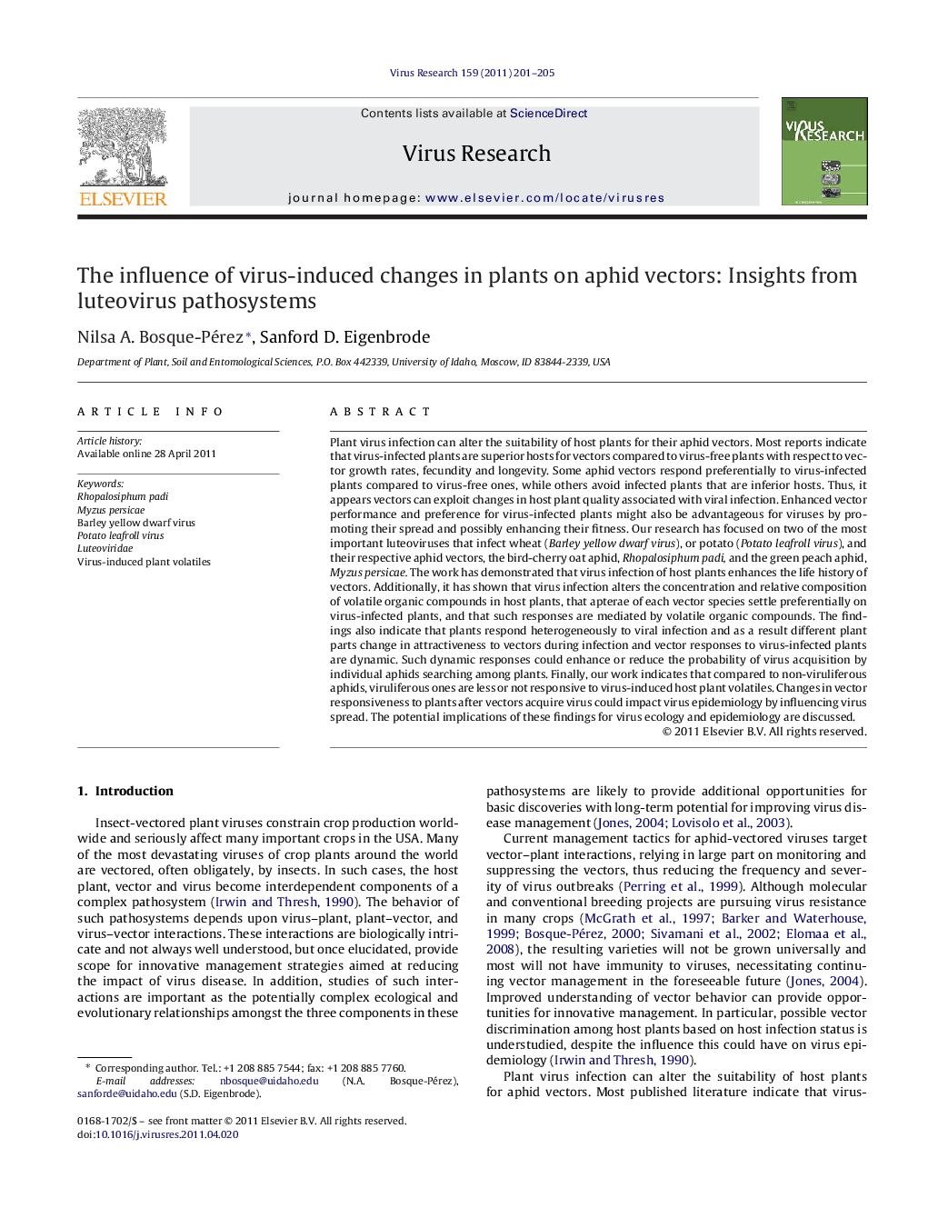 The influence of virus-induced changes in plants on aphid vectors: Insights from luteovirus pathosystems