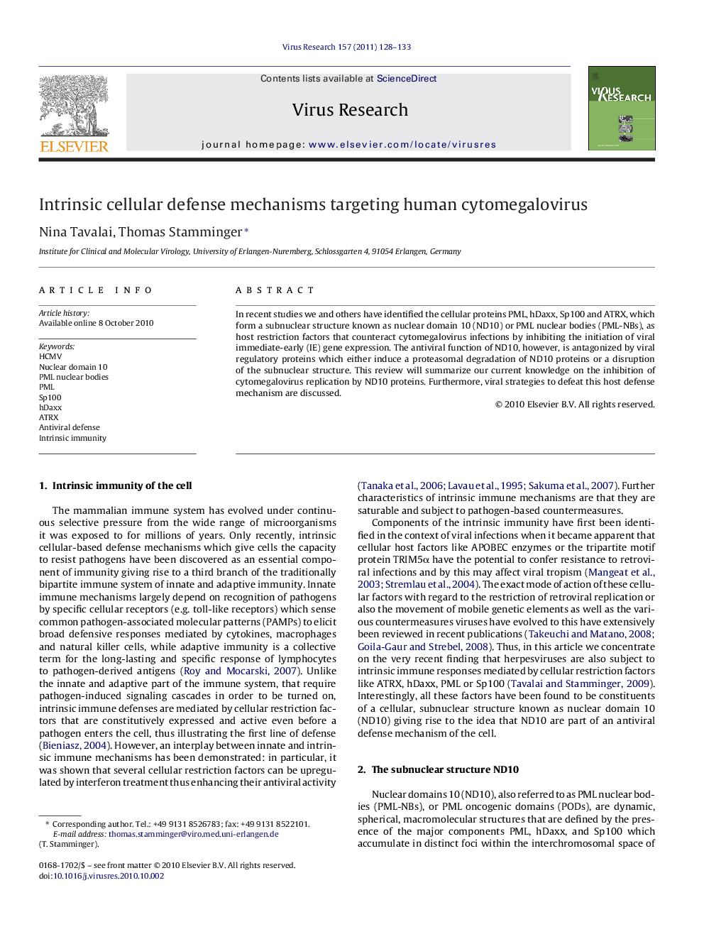 Intrinsic cellular defense mechanisms targeting human cytomegalovirus