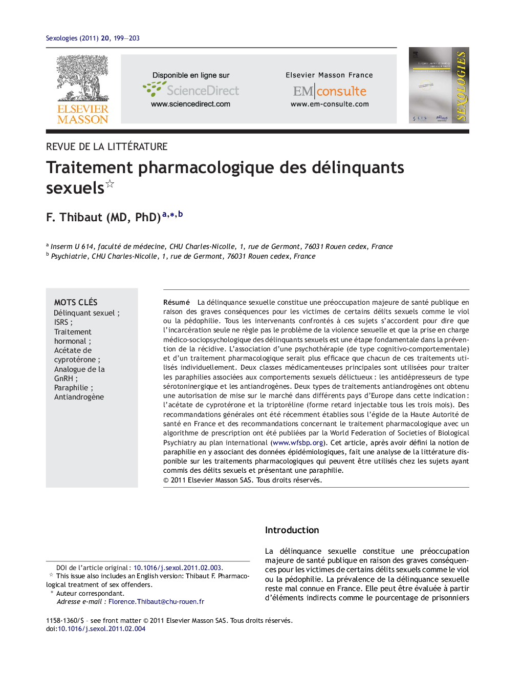 Traitement pharmacologique des délinquants sexuels 