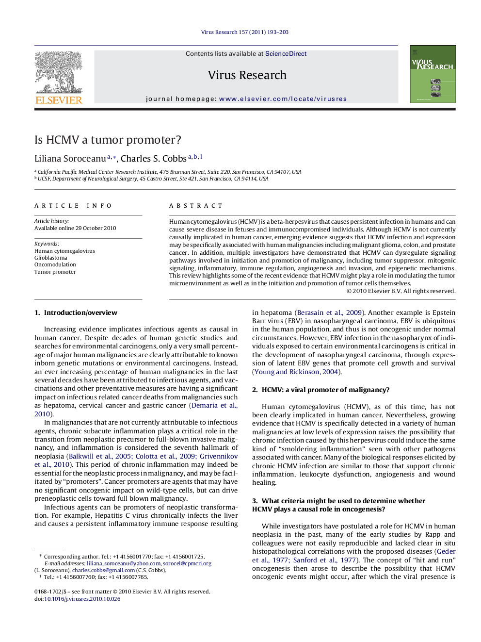 Is HCMV a tumor promoter?