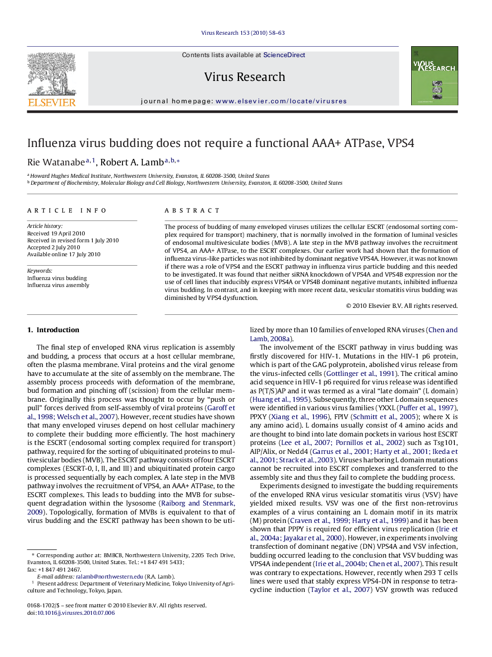 Influenza virus budding does not require a functional AAA+ ATPase, VPS4