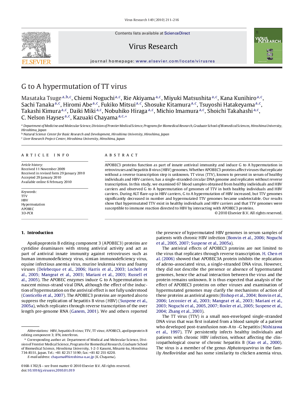 G to A hypermutation of TT virus