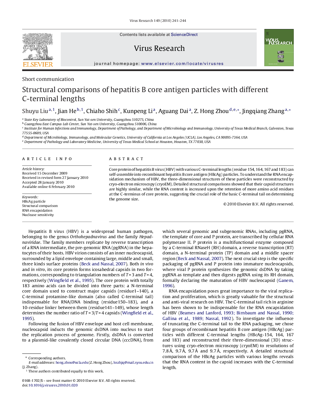 Structural comparisons of hepatitis B core antigen particles with different C-terminal lengths