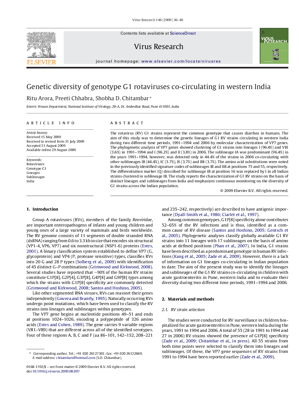 Genetic diversity of genotype G1 rotaviruses co-circulating in western India