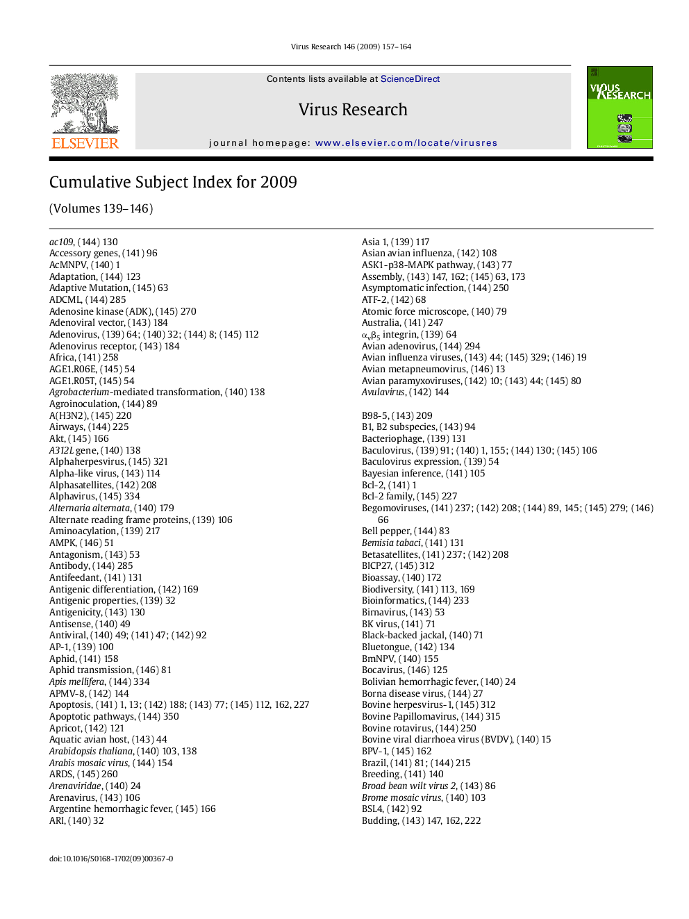 Cumulative Subject Index for 2009