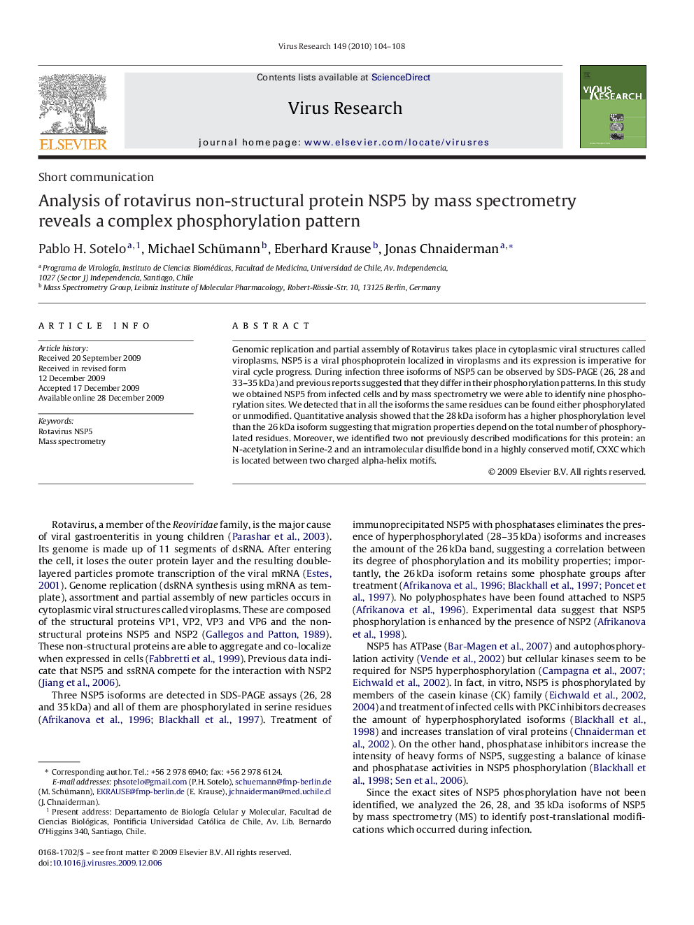 Analysis of rotavirus non-structural protein NSP5 by mass spectrometry reveals a complex phosphorylation pattern