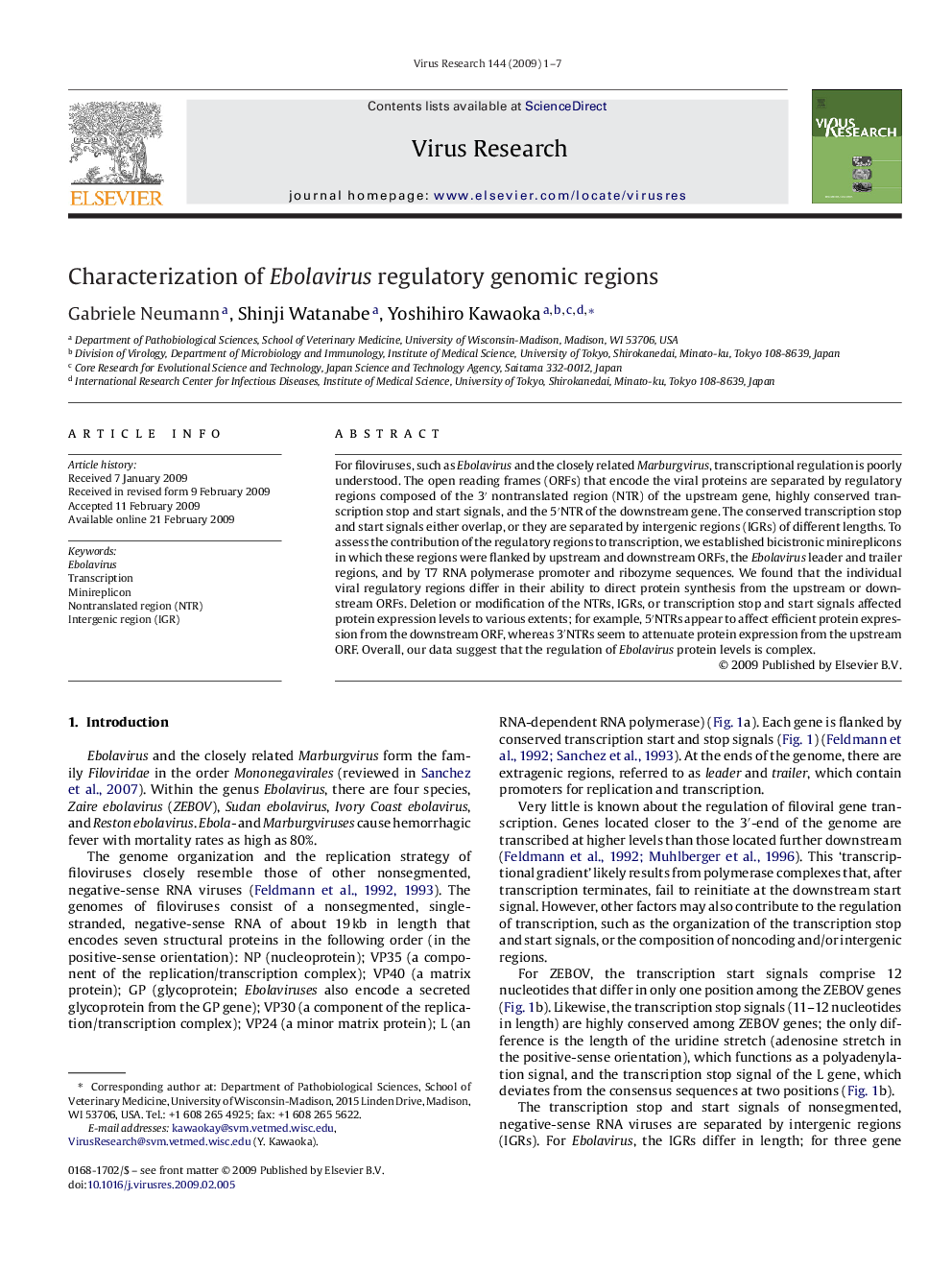 Characterization of Ebolavirus regulatory genomic regions