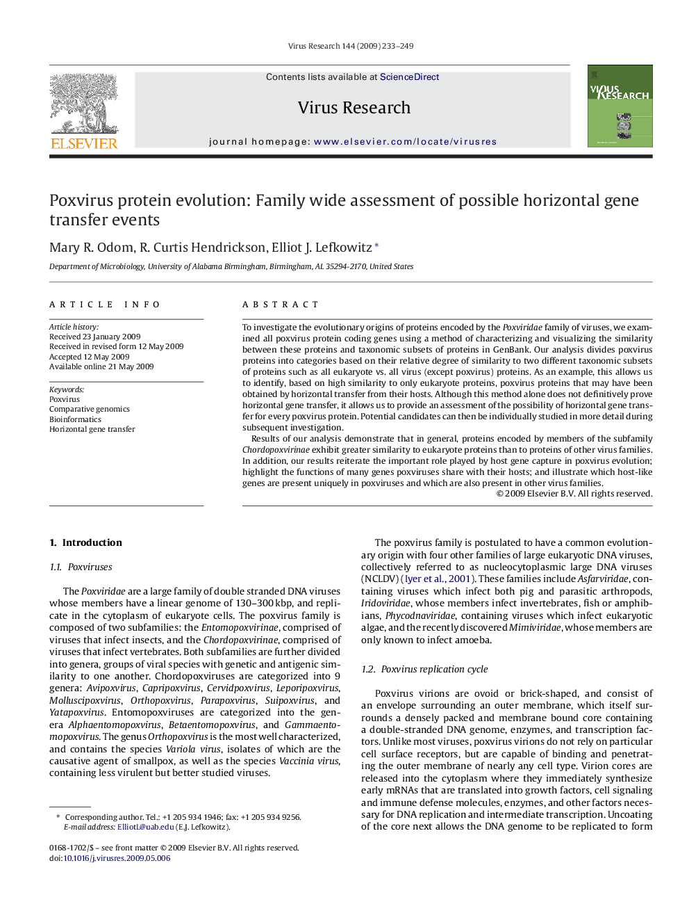 Poxvirus protein evolution: Family wide assessment of possible horizontal gene transfer events