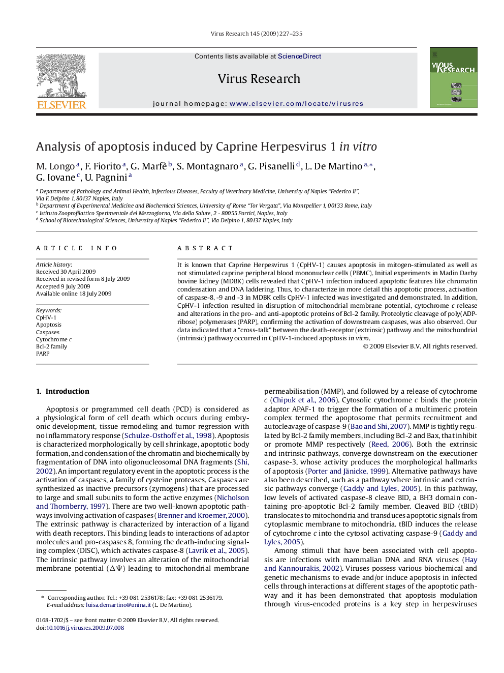 Analysis of apoptosis induced by Caprine Herpesvirus 1 in vitro