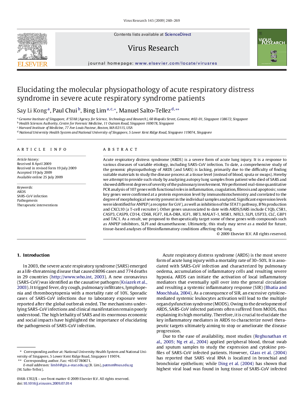 Elucidating the molecular physiopathology of acute respiratory distress syndrome in severe acute respiratory syndrome patients