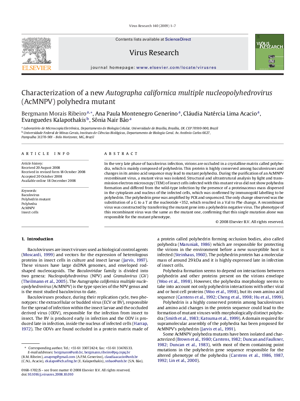 Characterization of a new Autographa californica multiple nucleopolyhedrovirus (AcMNPV) polyhedra mutant