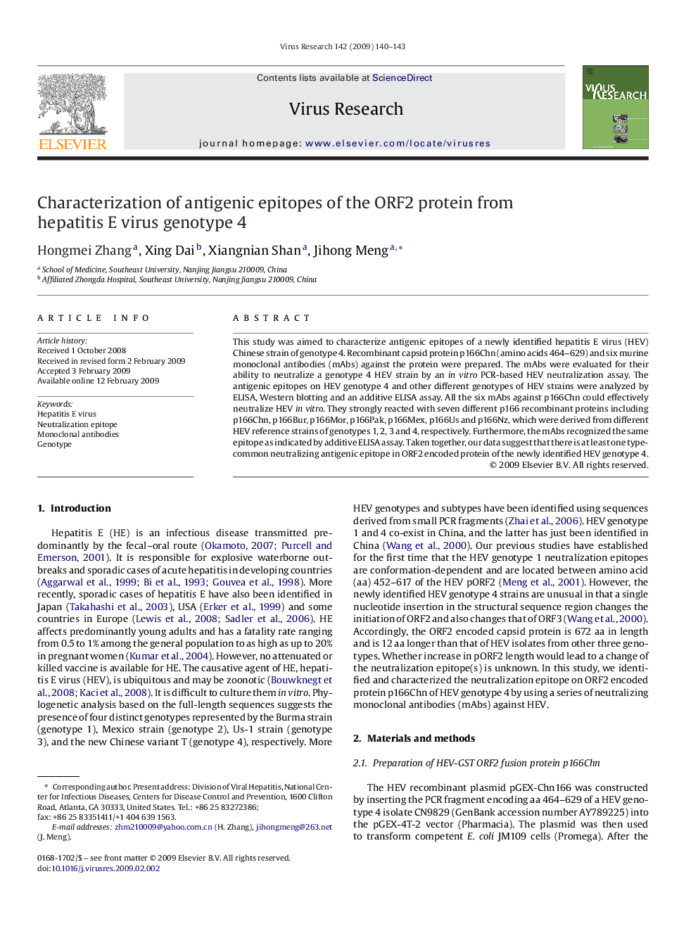 Characterization of antigenic epitopes of the ORF2 protein from hepatitis E virus genotype 4