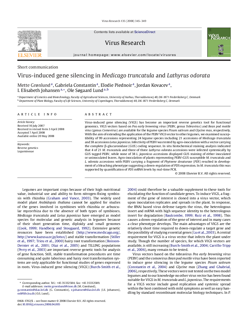 Virus-induced gene silencing in Medicago truncatula and Lathyrus odorata