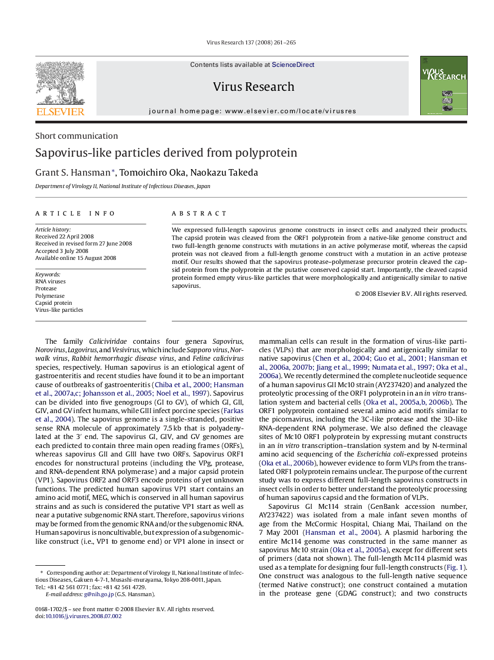 Sapovirus-like particles derived from polyprotein