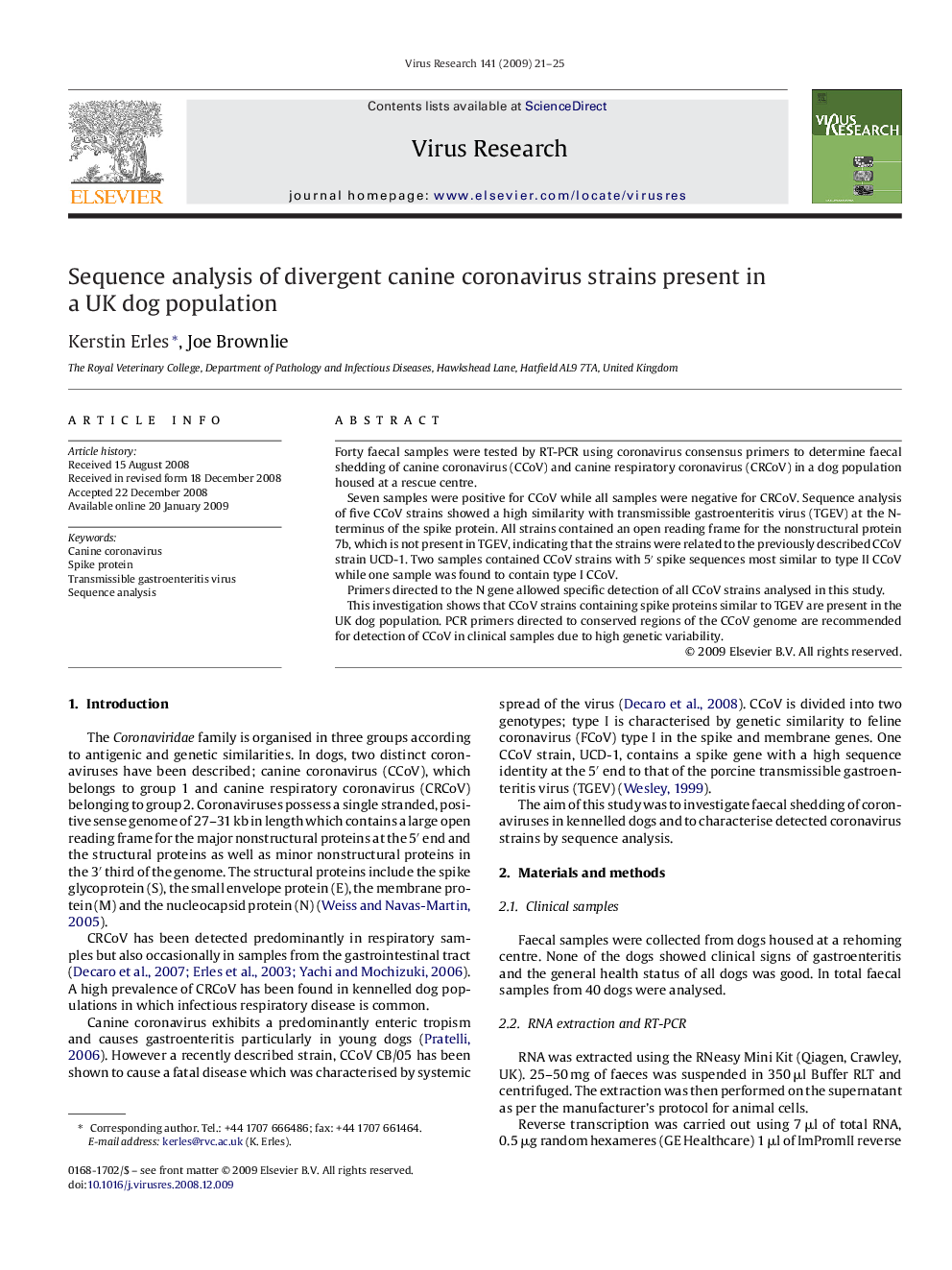 Sequence analysis of divergent canine coronavirus strains present in a UK dog population