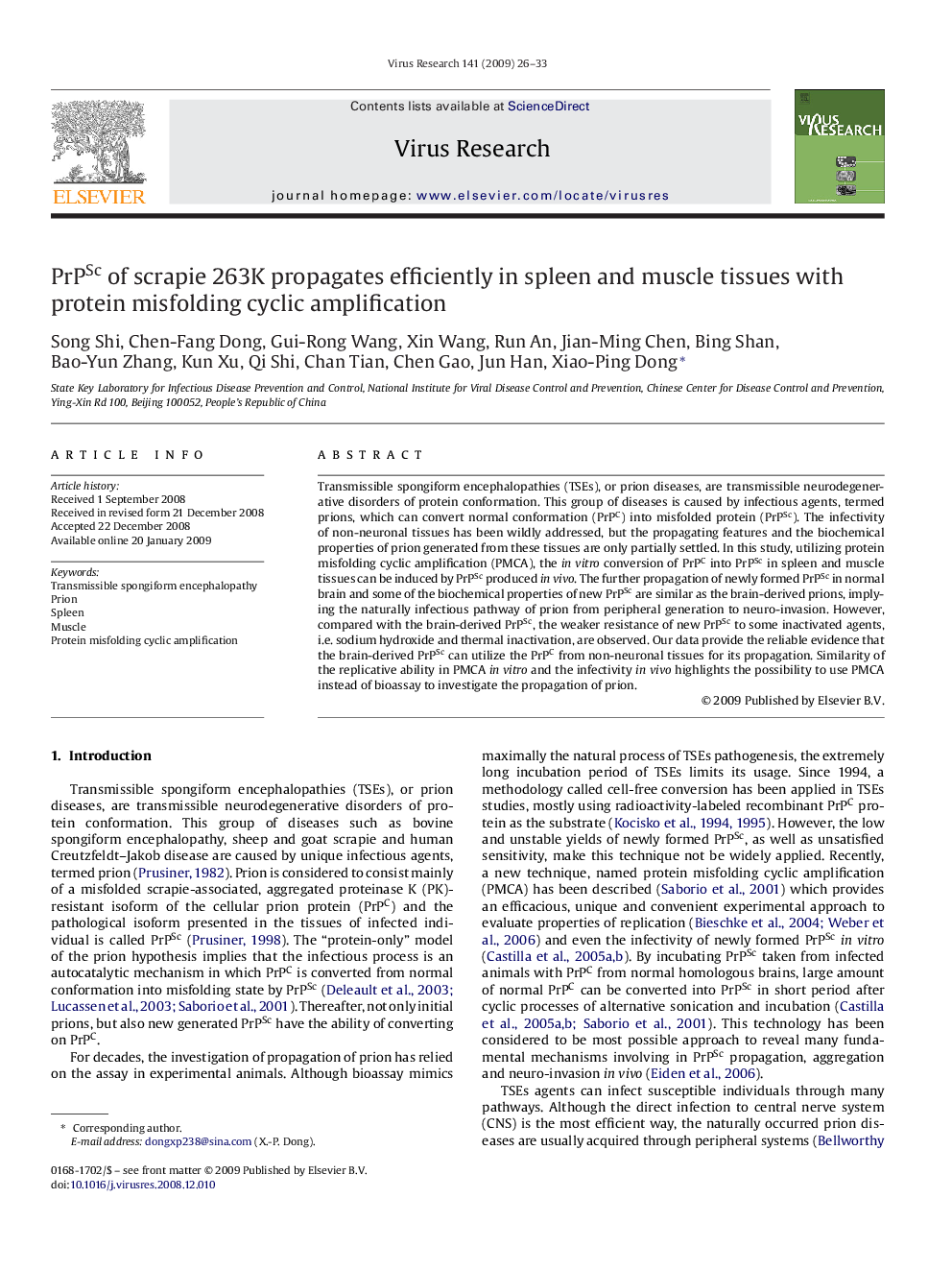 PrPSc of scrapie 263K propagates efficiently in spleen and muscle tissues with protein misfolding cyclic amplification