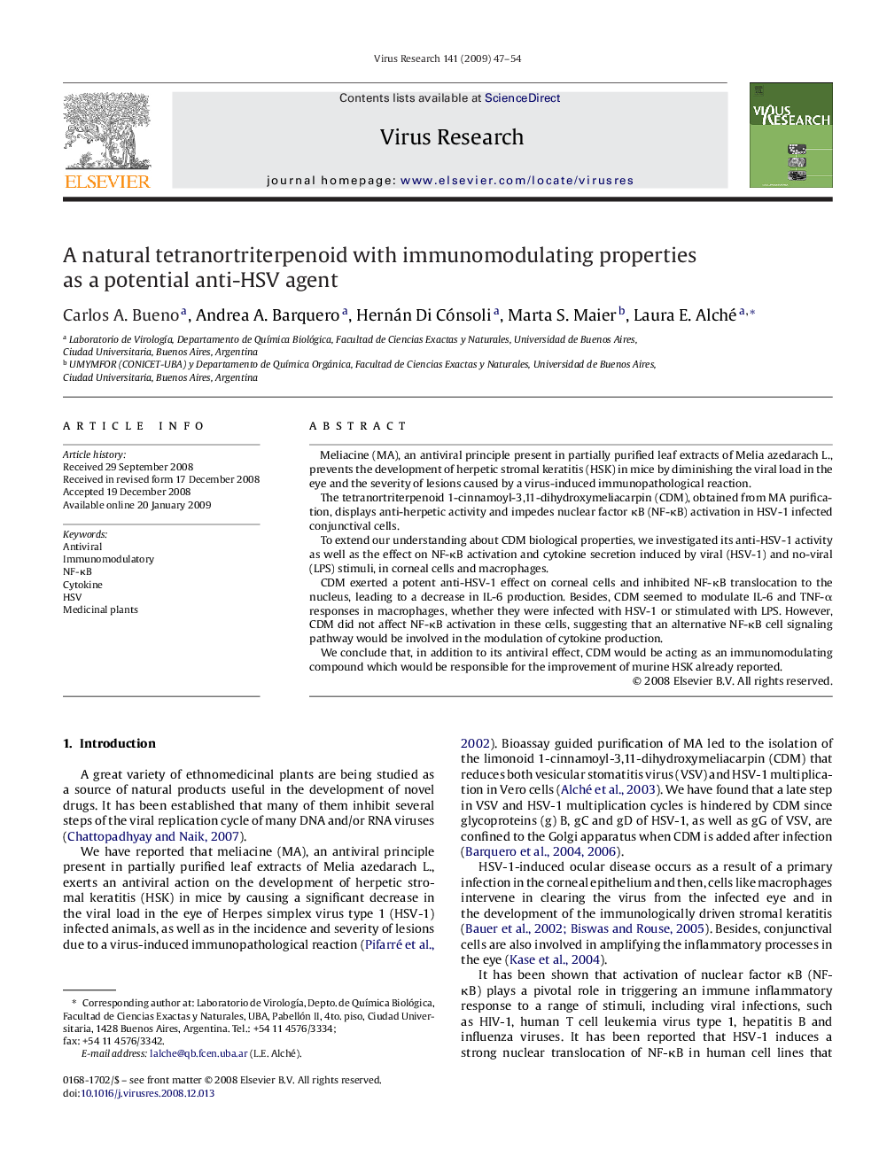 A natural tetranortriterpenoid with immunomodulating properties as a potential anti-HSV agent