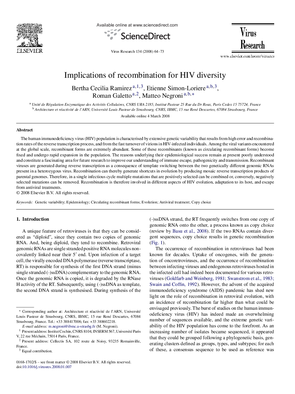 Implications of recombination for HIV diversity