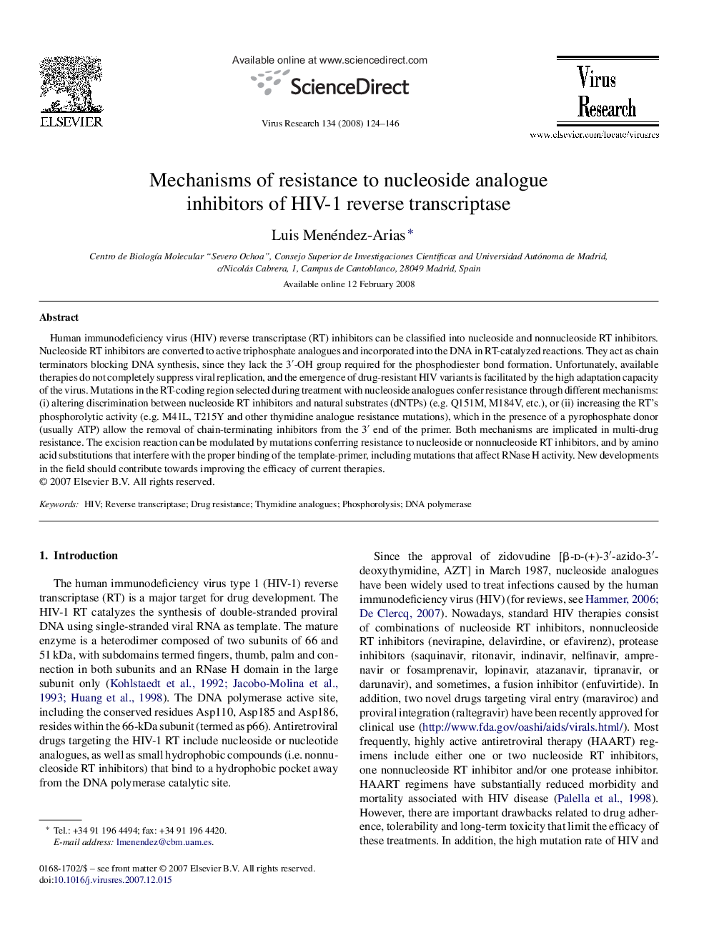 Mechanisms of resistance to nucleoside analogue inhibitors of HIV-1 reverse transcriptase