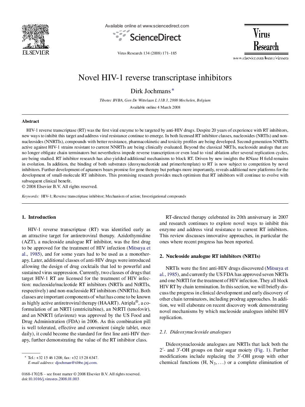 Novel HIV-1 reverse transcriptase inhibitors