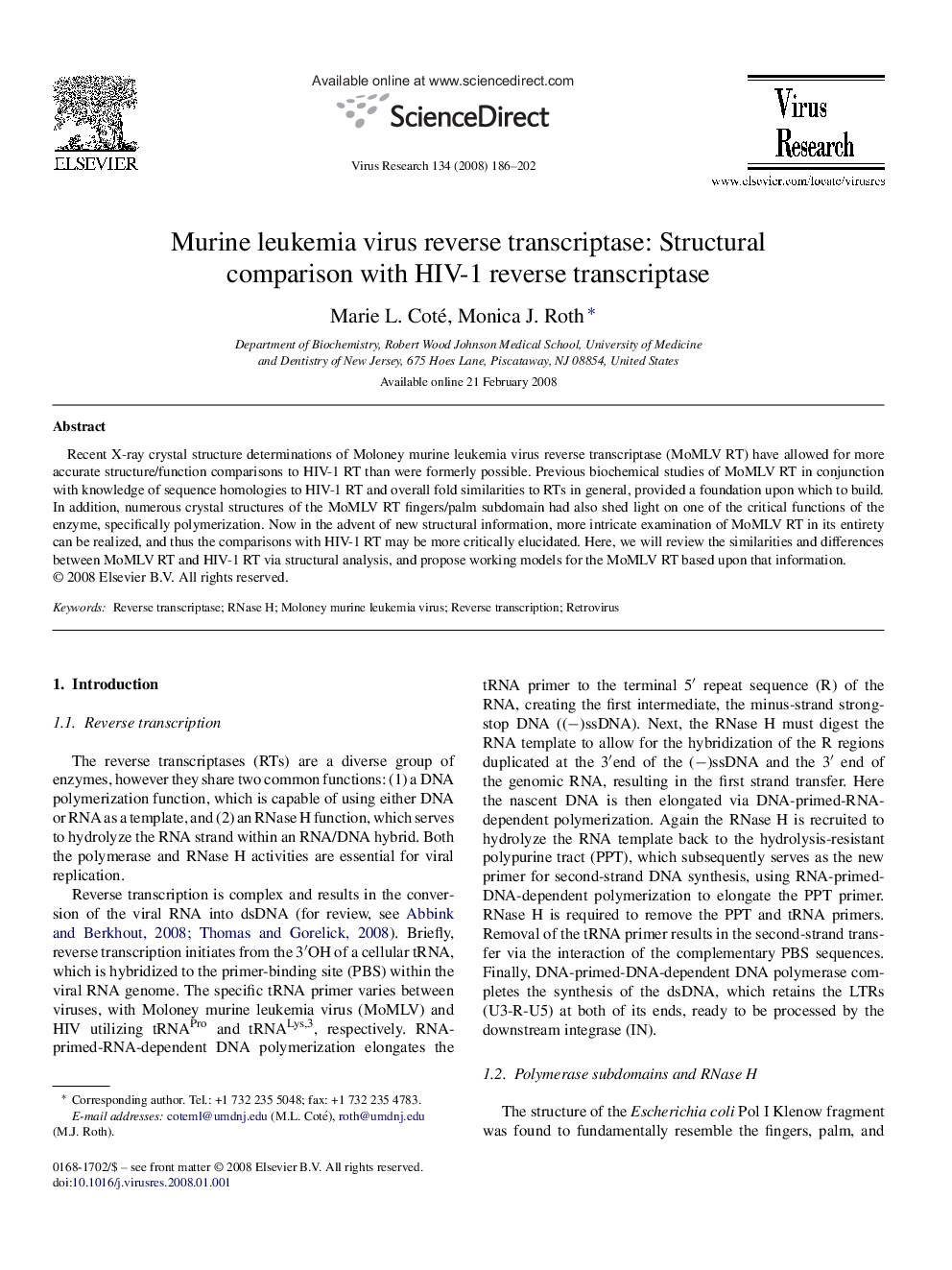 Murine leukemia virus reverse transcriptase: Structural comparison with HIV-1 reverse transcriptase