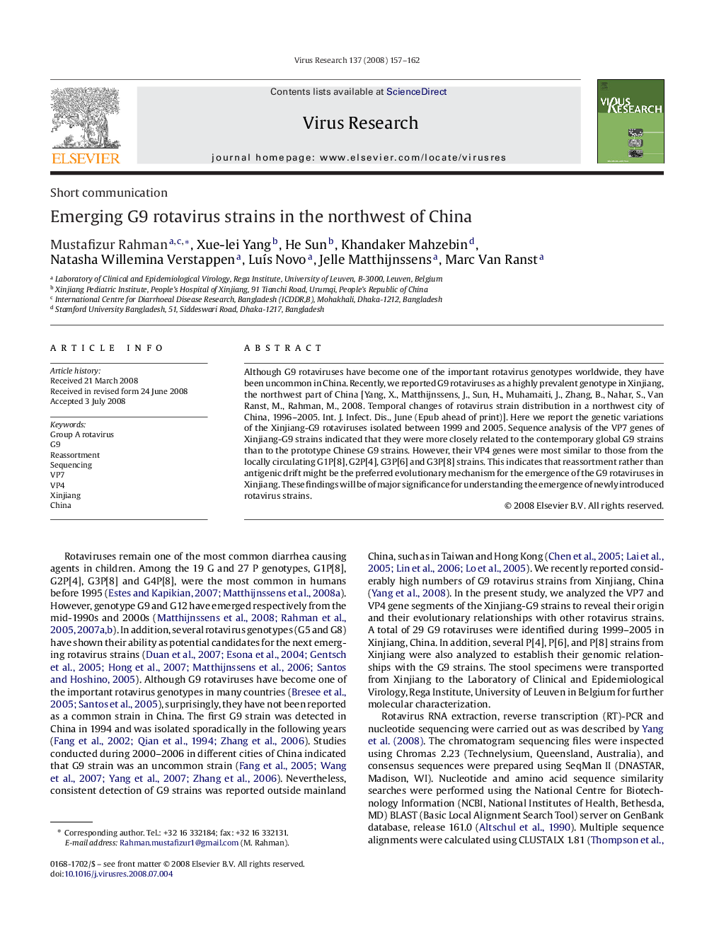 Emerging G9 rotavirus strains in the northwest of China