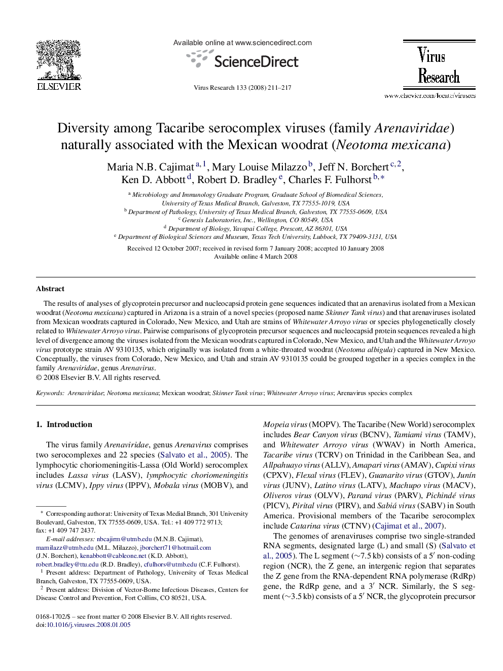 Diversity among Tacaribe serocomplex viruses (family Arenaviridae) naturally associated with the Mexican woodrat (Neotoma mexicana)